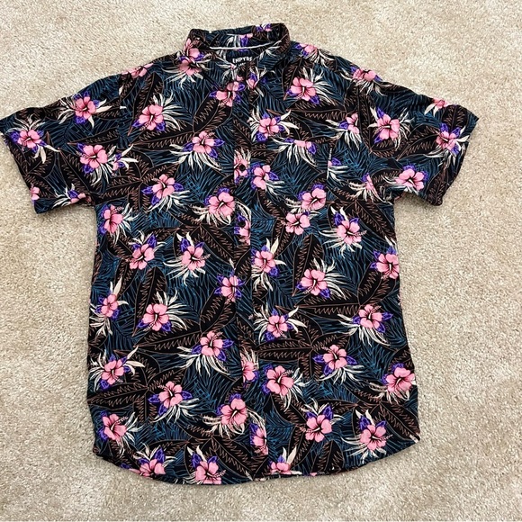 Empyre Skateboard Black Floral Button Shirt Men’s Size Large Button Down Rayon , - Picture 1 of 11